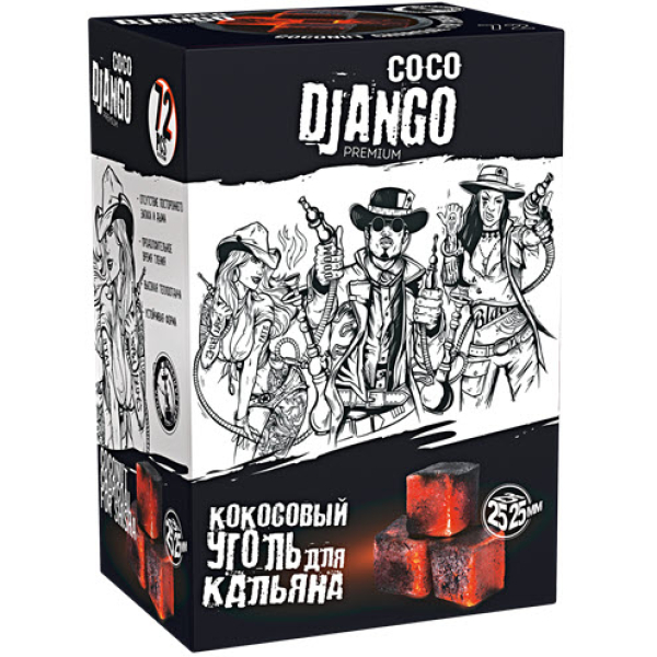 Уголь Coco Django 25мм для кальяна - 1кг (72 шт) в Воркуте