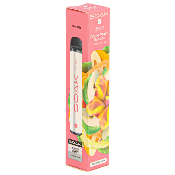 SOAK X ZERO Apple peach bonbon 1500 затяжек (без никотина) в Воркуте